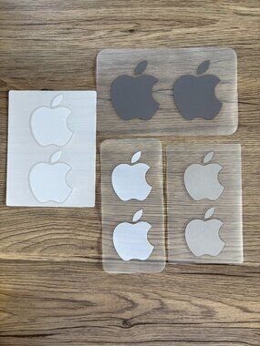 Set of 8 Apple Logo Stickers, White Grey Silver